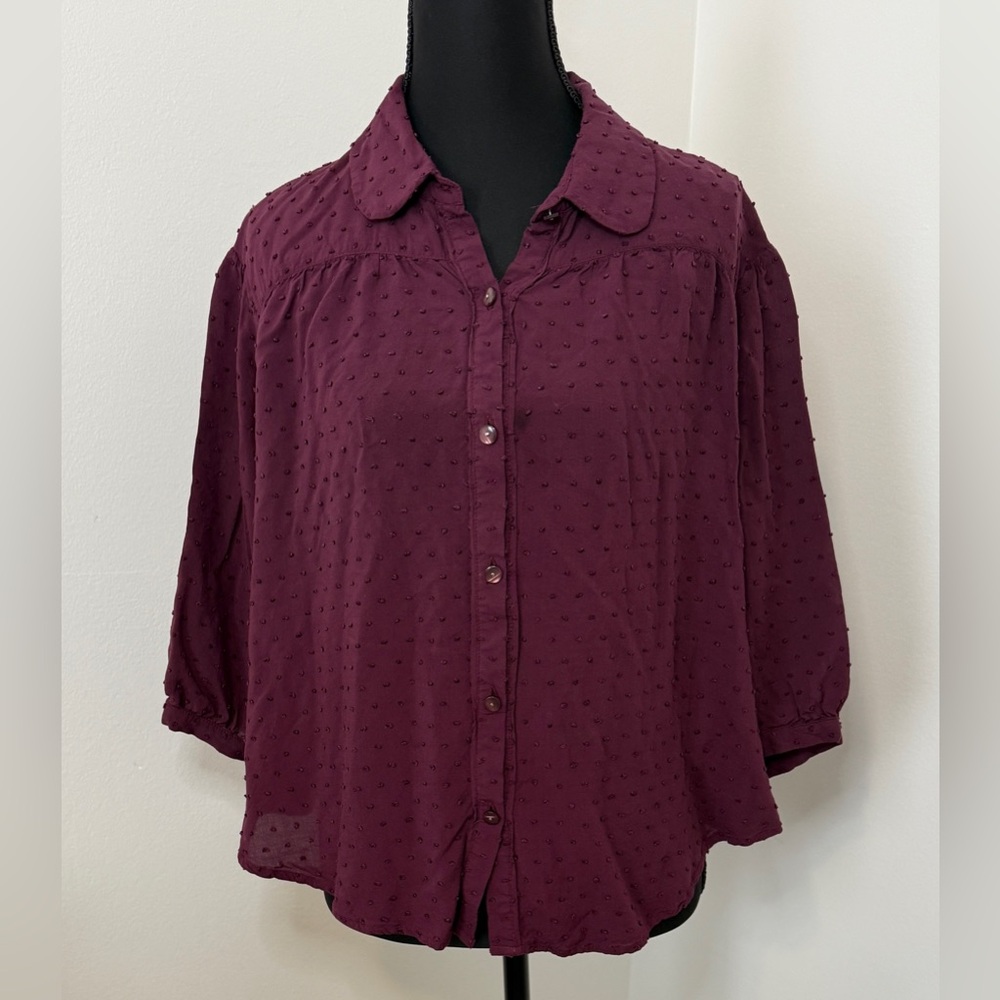 Free People Plum Swiss Dot Button-Down Top